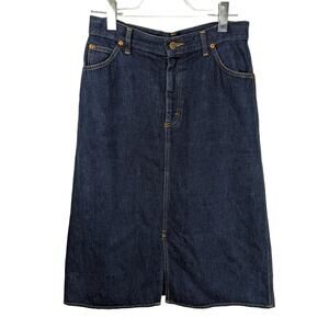 Vintage Lee Juniors Denim Jean Midi Skirt Front Slit Medium Wash Cotton USA